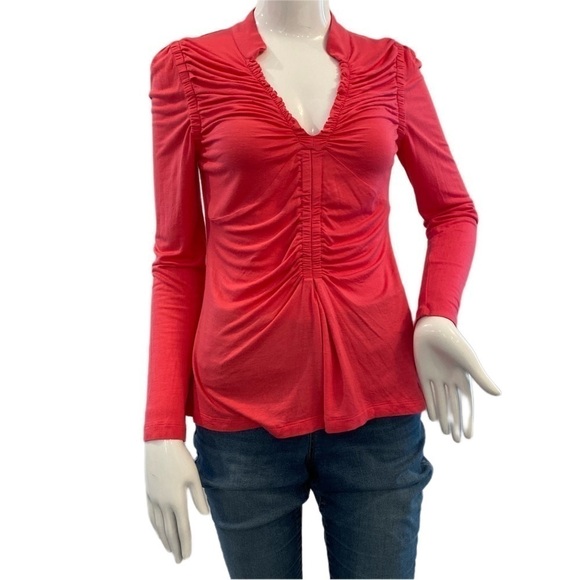 ⭐️ Design History Women's Blouse Hot Pink Size Medium Ruffled Ruched - Picture 1 of 7